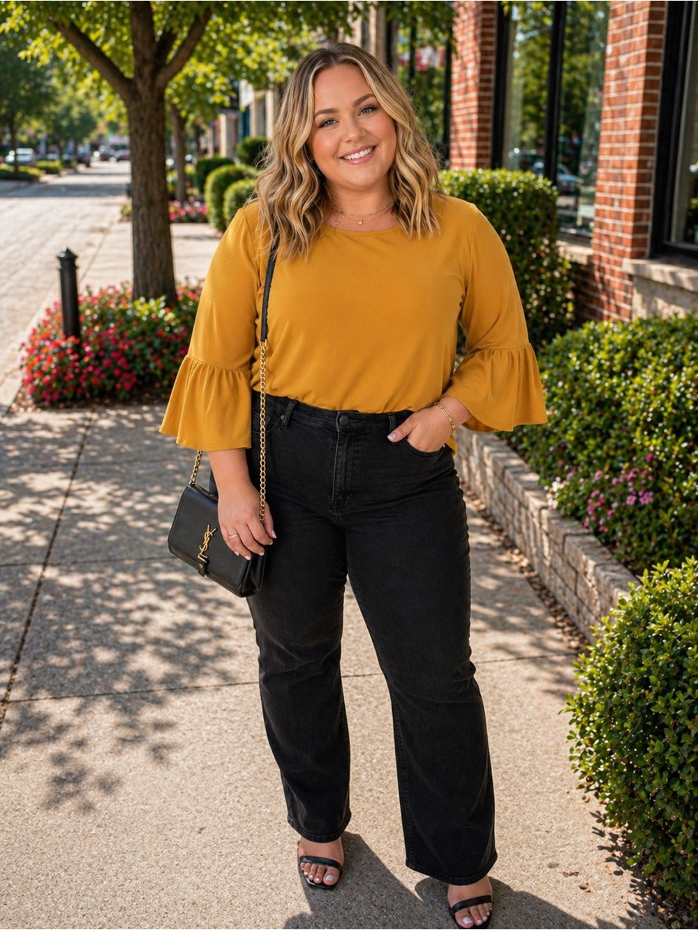 Premise Mustard Bell Sleeve Blouse